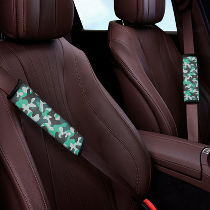 Teal And Black Camouflage Print Car Seat Belt Covers