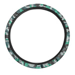 Teal And Black Camouflage Print Car Steering Wheel Cover