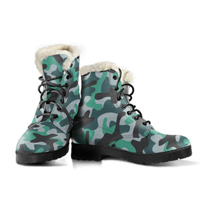 Teal And Black Camouflage Print Comfy Boots GearFrost