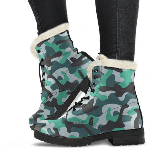 Teal And Black Camouflage Print Comfy Boots GearFrost