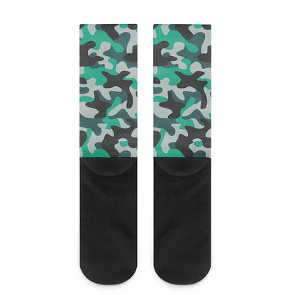 Teal And Black Camouflage Print Crew Socks