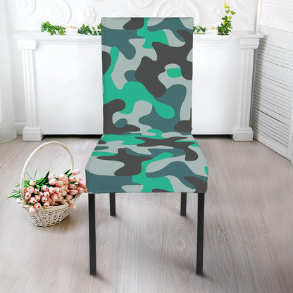 Teal And Black Camouflage Print Dining Chair Slipcover