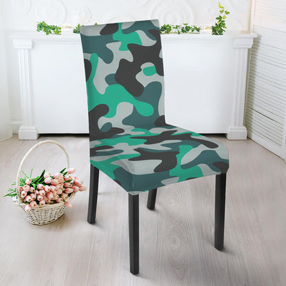 Teal And Black Camouflage Print Dining Chair Slipcover