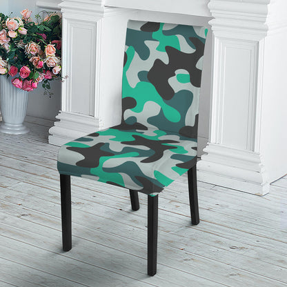 Teal And Black Camouflage Print Dining Chair Slipcover