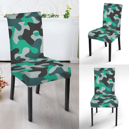 Teal And Black Camouflage Print Dining Chair Slipcover