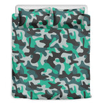 Teal And Black Camouflage Print Duvet Cover Bedding Set