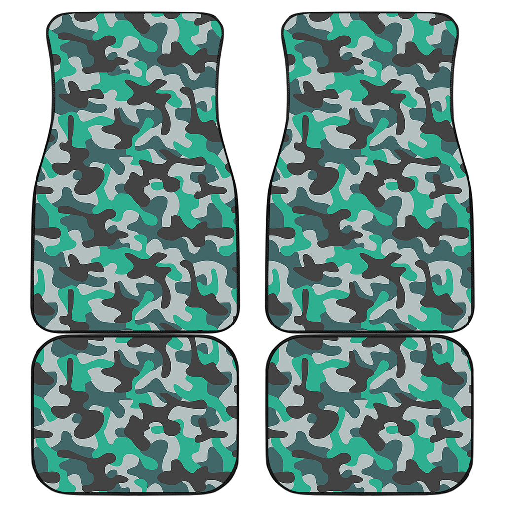 Teal And Black Camouflage Print Front and Back Car Floor Mats