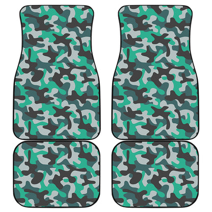 Teal And Black Camouflage Print Front and Back Car Floor Mats