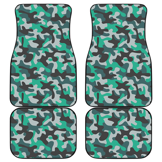 Teal And Black Camouflage Print Front and Back Car Floor Mats