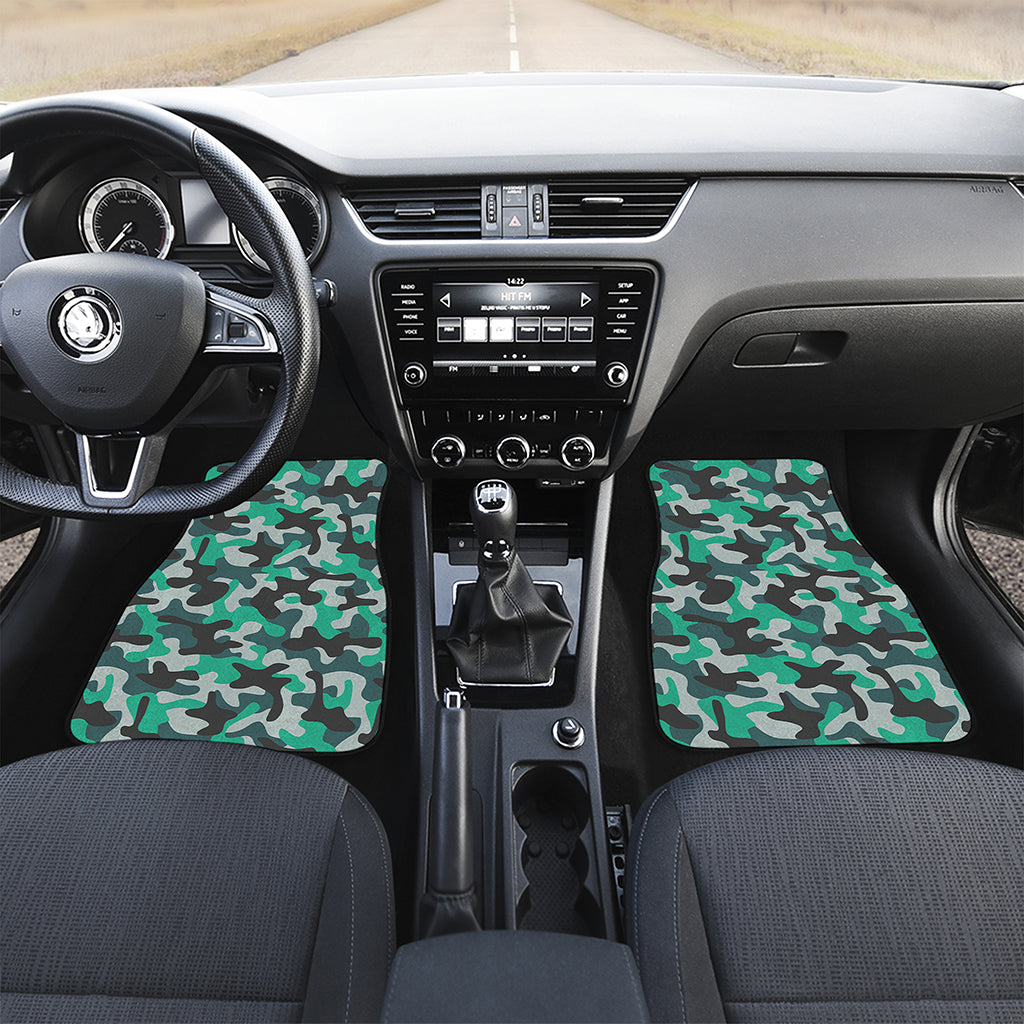 Teal And Black Camouflage Print Front and Back Car Floor Mats
