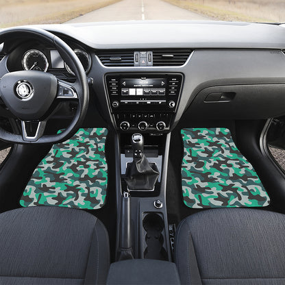 Teal And Black Camouflage Print Front and Back Car Floor Mats