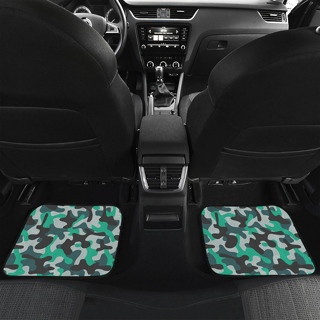 Teal And Black Camouflage Print Front and Back Car Floor Mats