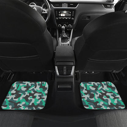 Teal And Black Camouflage Print Front and Back Car Floor Mats