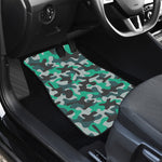 Teal And Black Camouflage Print Front and Back Car Floor Mats