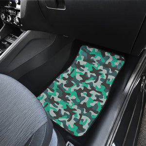 Teal And Black Camouflage Print Front and Back Car Floor Mats