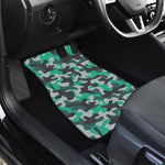 Teal And Black Camouflage Print Front Car Floor Mats