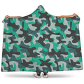 Teal And Black Camouflage Print Hooded Blanket