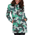 Teal And Black Camouflage Print Pullover Hoodie Dress