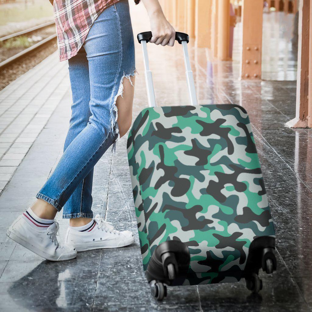 Teal And Black Camouflage Print Luggage Cover GearFrost