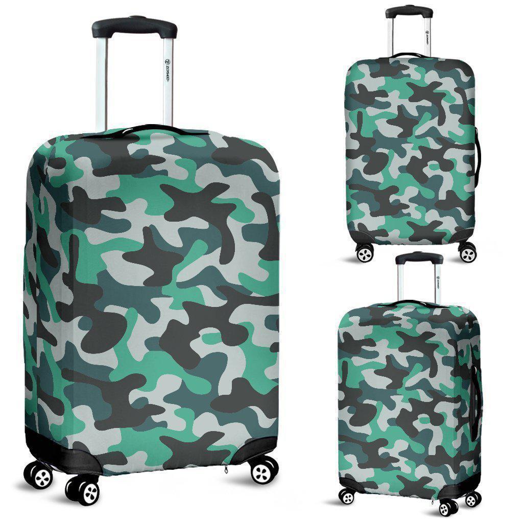 Teal And Black Camouflage Print Luggage Cover GearFrost