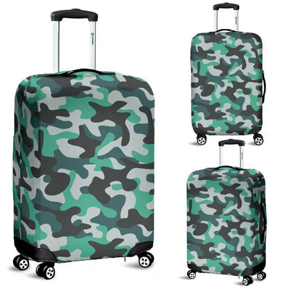 Teal And Black Camouflage Print Luggage Cover GearFrost