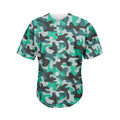 Teal And Black Camouflage Print Men's Baseball Jersey