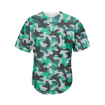 Teal And Black Camouflage Print Men's Baseball Jersey