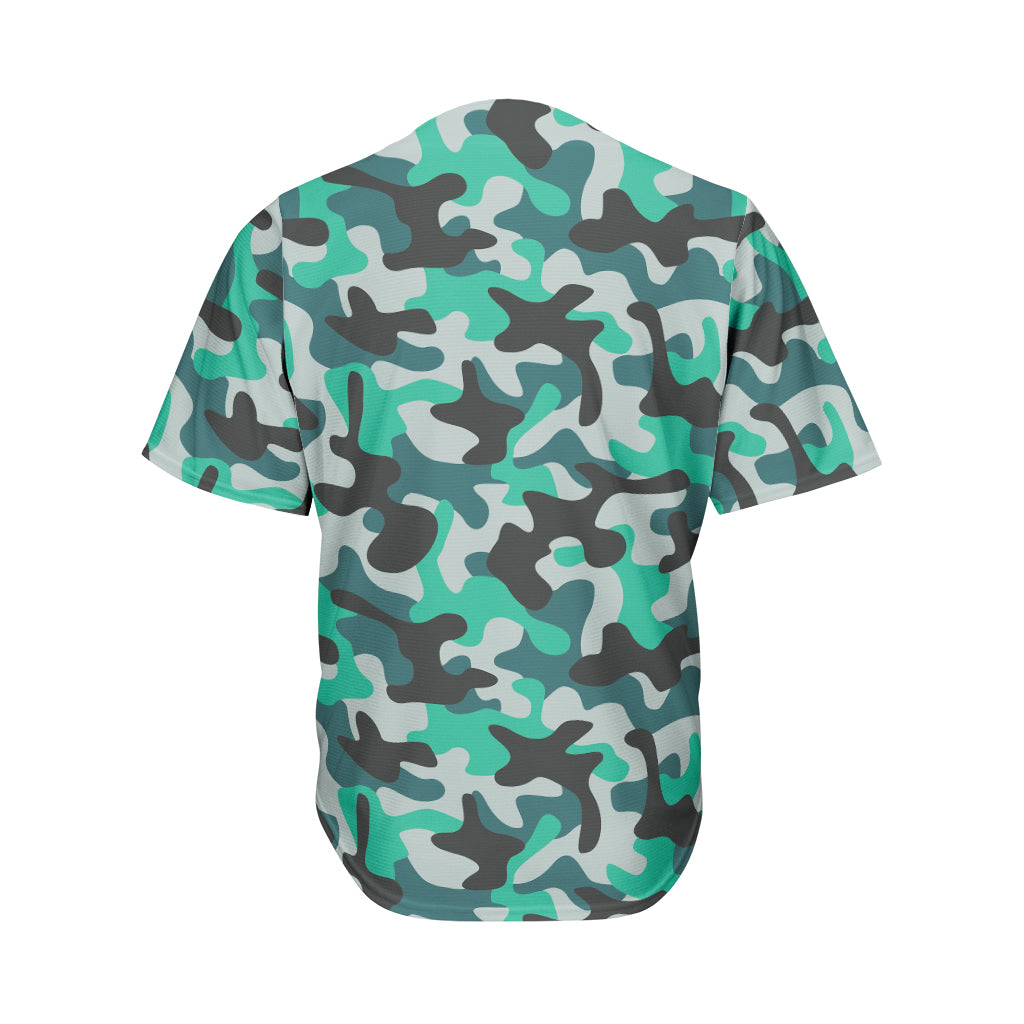 Teal And Black Camouflage Print Men's Baseball Jersey
