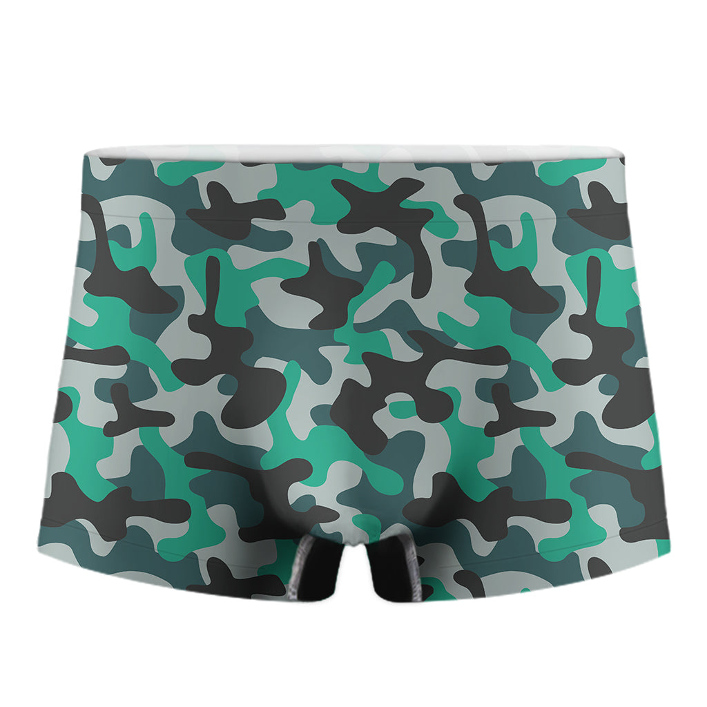 Teal And Black Camouflage Print Men's Boxer Briefs