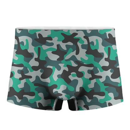 Teal And Black Camouflage Print Men's Boxer Briefs