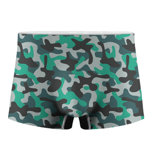 Teal And Black Camouflage Print Men's Boxer Briefs