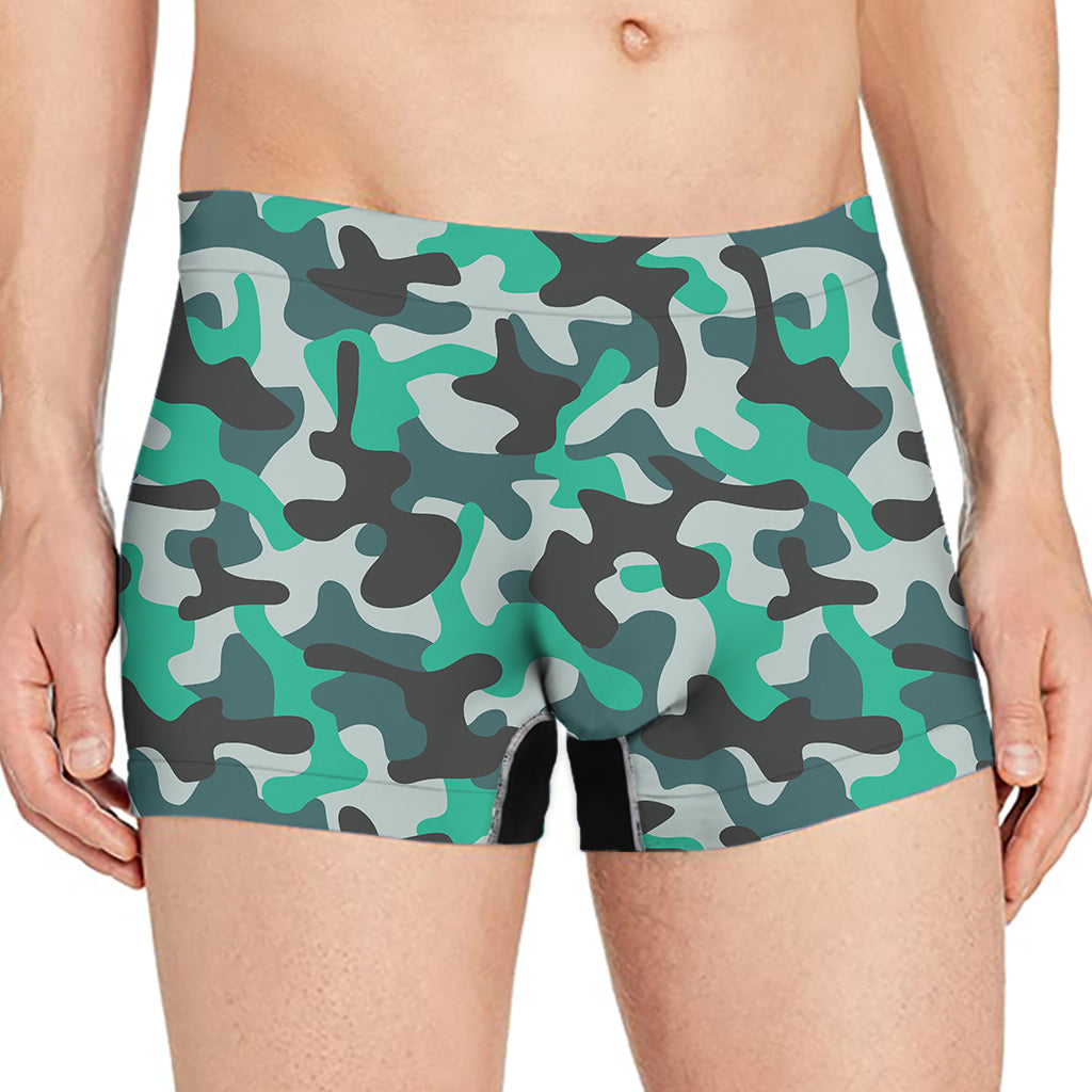 Teal And Black Camouflage Print Men's Boxer Briefs