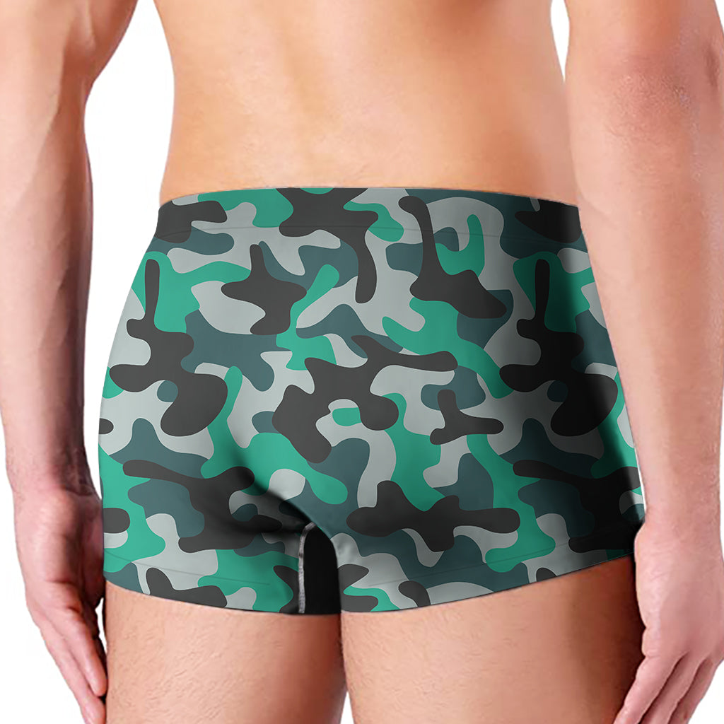 Teal And Black Camouflage Print Men's Boxer Briefs