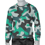 Teal And Black Camouflage Print Men's Crewneck Sweatshirt GearFrost