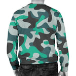 Teal And Black Camouflage Print Men's Crewneck Sweatshirt GearFrost
