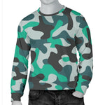 Teal And Black Camouflage Print Men's Crewneck Sweatshirt GearFrost
