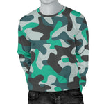 Teal And Black Camouflage Print Men's Crewneck Sweatshirt GearFrost