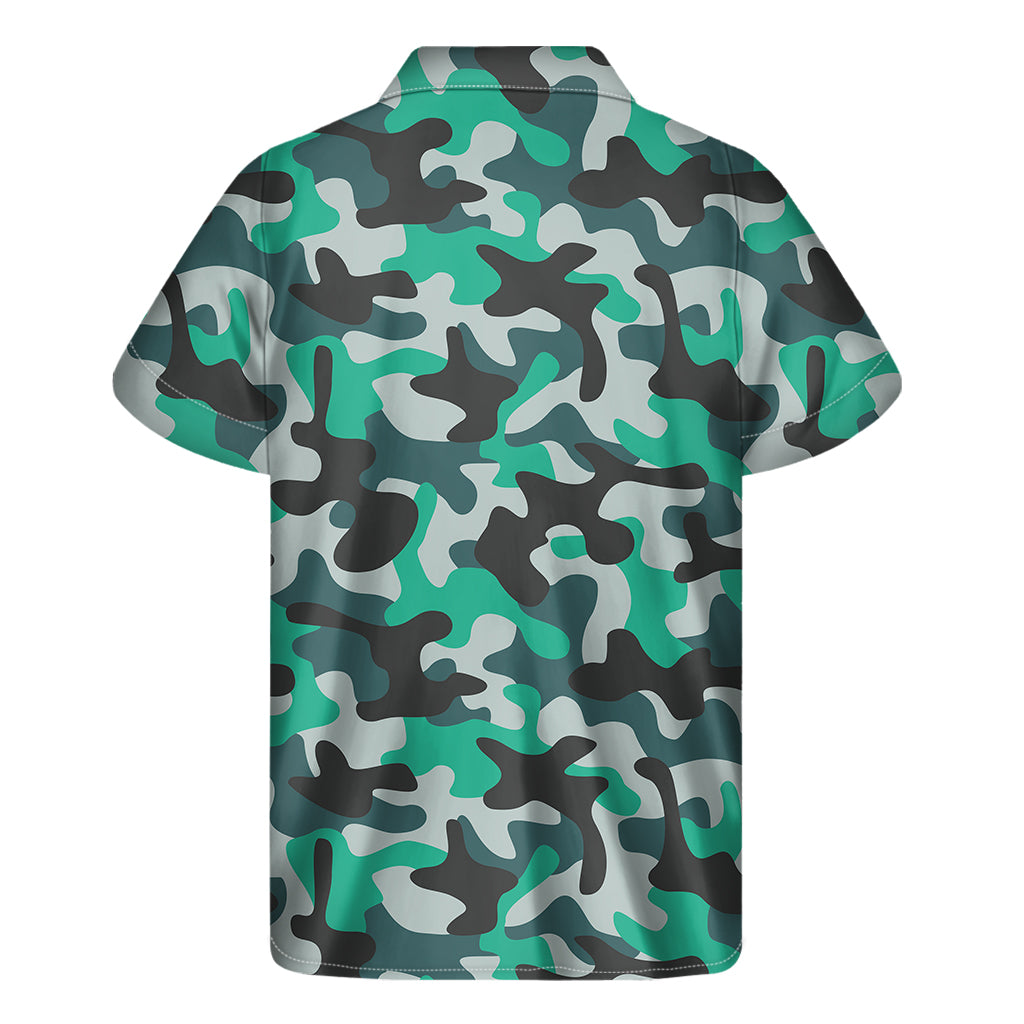 Teal And Black Camouflage Print Men's Short Sleeve Shirt