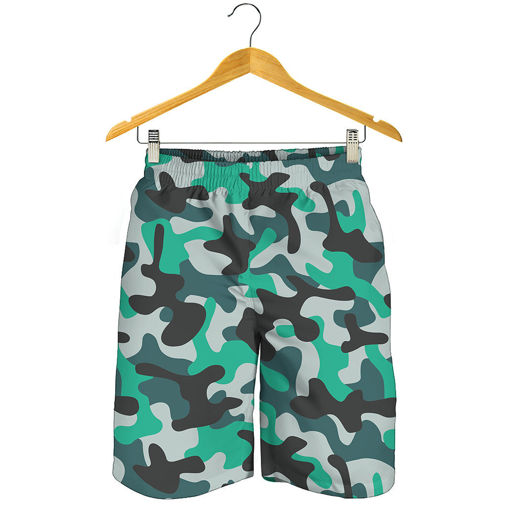Teal And Black Camouflage Print Men's Shorts