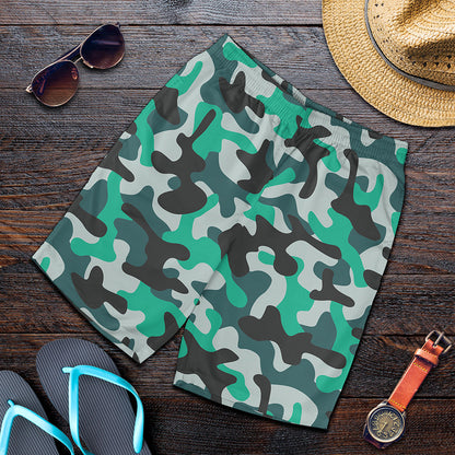 Teal And Black Camouflage Print Men's Shorts