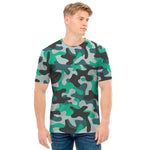 Teal And Black Camouflage Print Men's T-Shirt