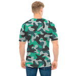 Teal And Black Camouflage Print Men's T-Shirt