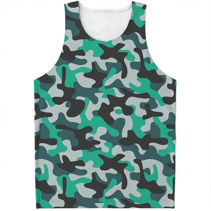 Teal And Black Camouflage Print Men's Tank Top