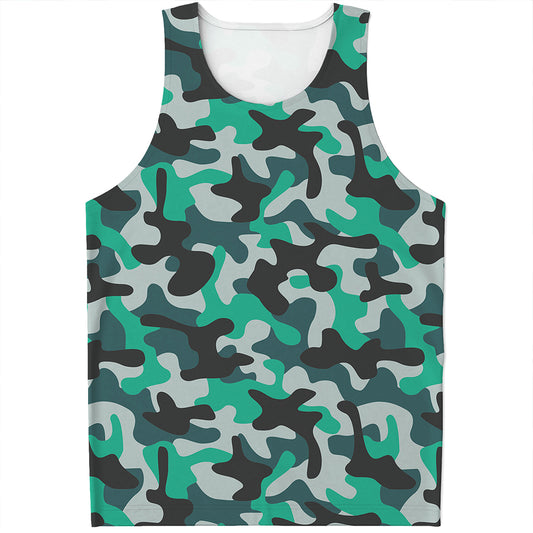 Teal And Black Camouflage Print Men's Tank Top