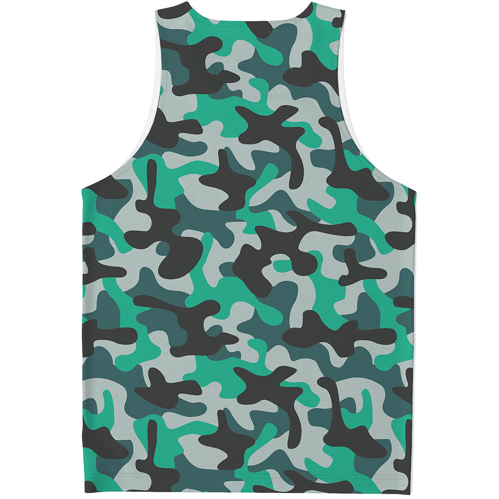 Teal And Black Camouflage Print Men's Tank Top