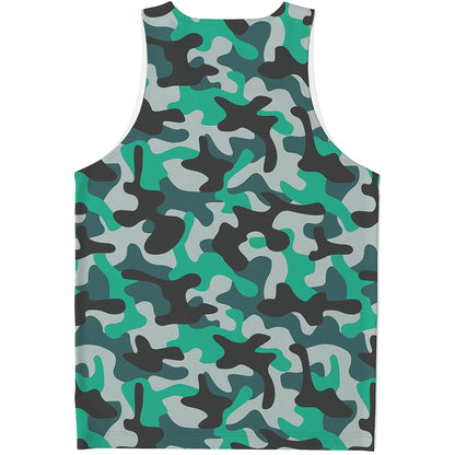 Teal And Black Camouflage Print Men's Tank Top