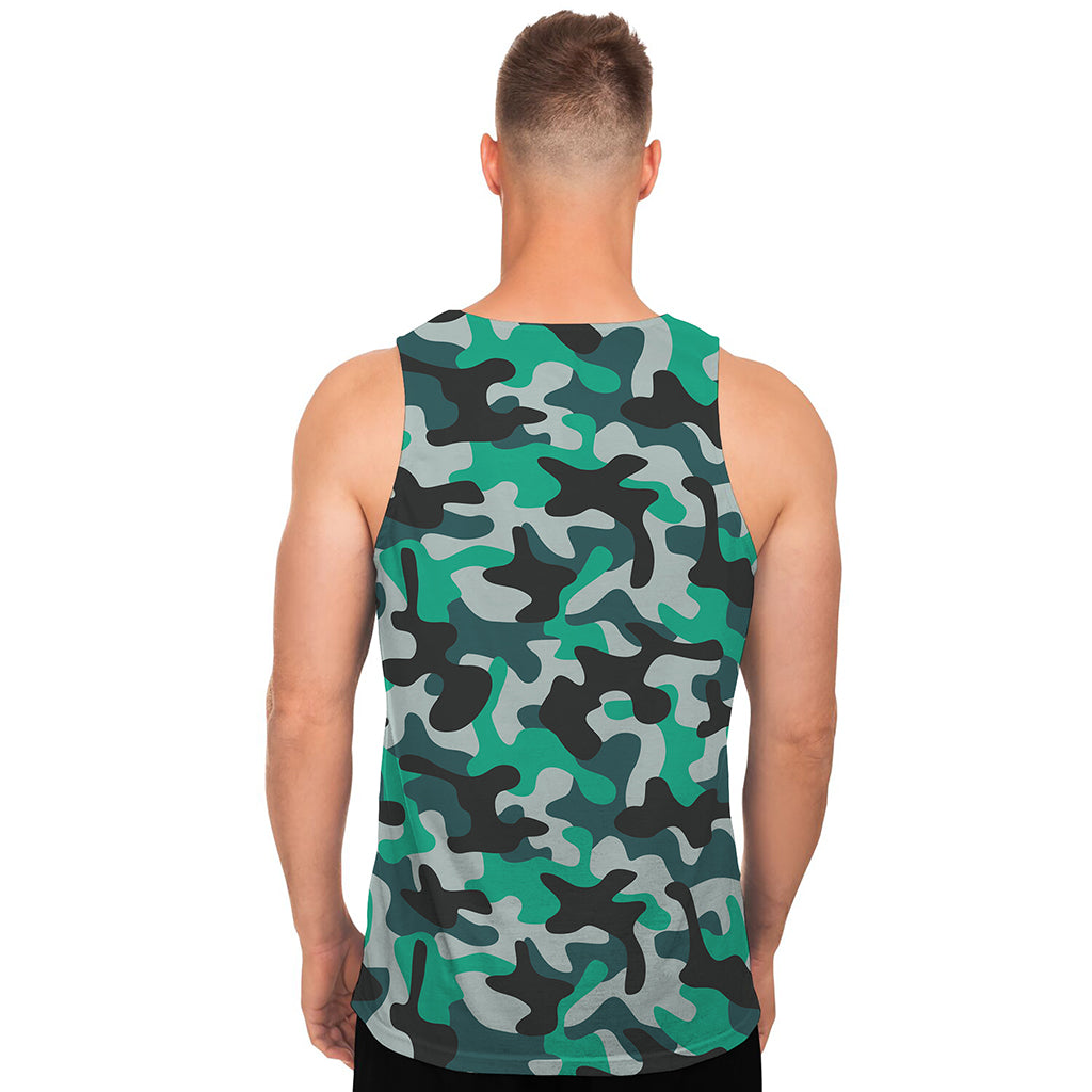 Teal And Black Camouflage Print Men's Tank Top
