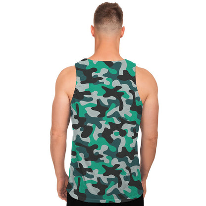 Teal And Black Camouflage Print Men's Tank Top