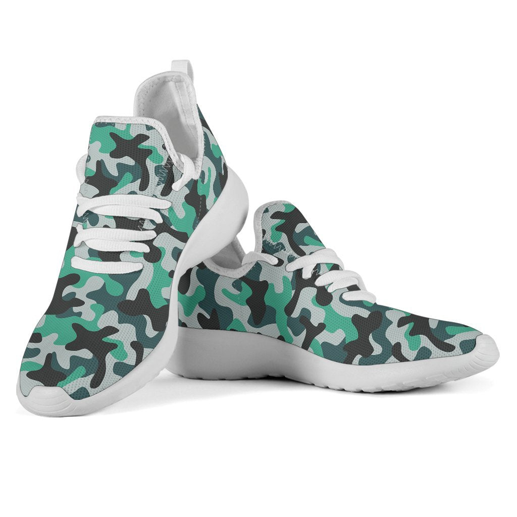 Teal And Black Camouflage Print Mesh Knit Shoes GearFrost