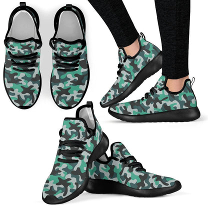 Teal And Black Camouflage Print Mesh Knit Shoes GearFrost
